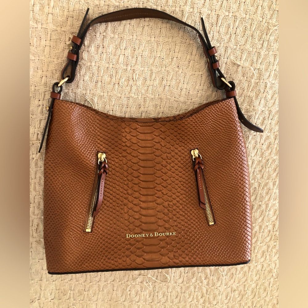Brown leather snakeskin Dooney and Burke shoulder bag.